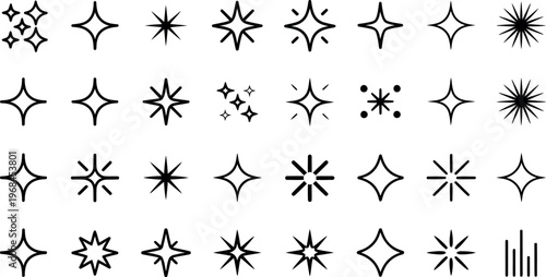 Collection of various geometric star and sparkle shapes isolated designs