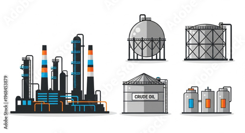 Oil Refinery and Storage Tanks - Industrial Infrastructure Illustration.