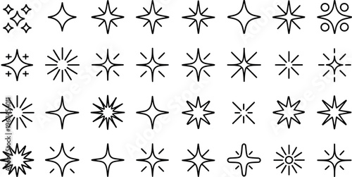 Collection of various geometric star and asterisk symbols designs isolated on transparent