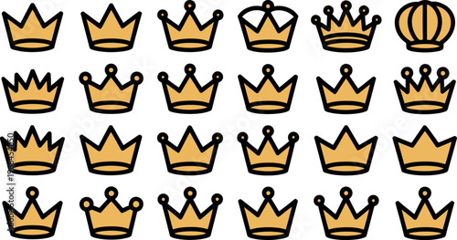 Collection of various crown icons in different styles and designs