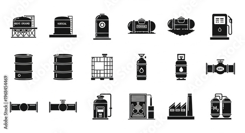 Oil and Gas Industry Icons - Tanks, Barrels, and Infrastructure.