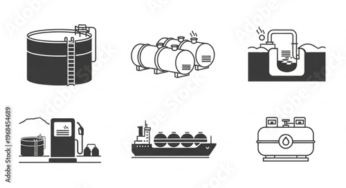 Illustrations of Various Types of Storage Tanks and Transportation Methods.