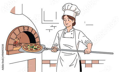 Artisan Pizza Perfection: A culinary artist, with skilled hands and focused gaze, presents a freshly baked pizza from a traditional brick oven.