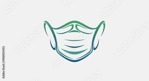 Minimalist line art of a face mask with green and blue gradient