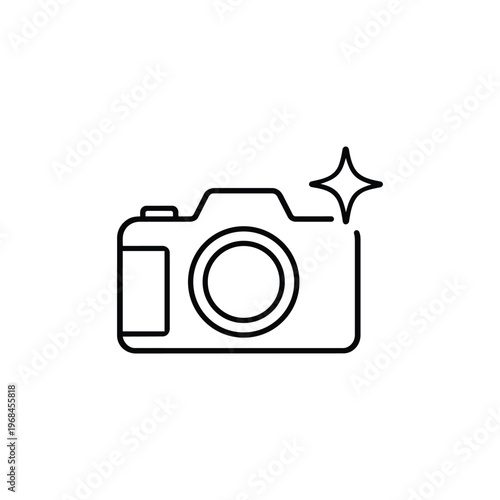 Black and white photographer profession icon camera with shining flash camera outline vector illustration