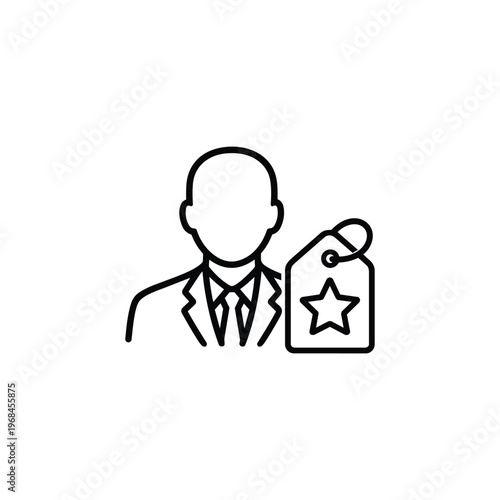 Black and white vector profession icon of business professional with price tag business profession avatar illustration