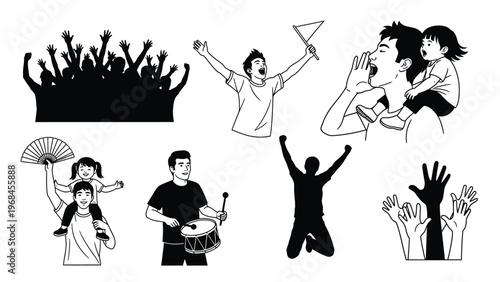 Crowd cheering with hands raised in celebration of sports event or concert.