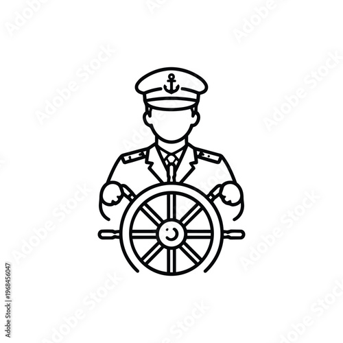 Ship captain steering wheel black and white vector icon profession ship captain illustration