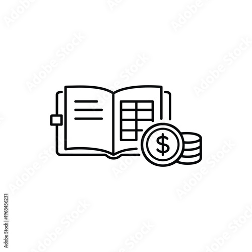 Accountant profession icon black and white vector accountant profession with bookkeeping ledger and money coins