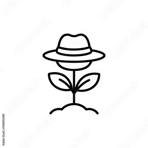Farmer profession icon farmer with hat growing plant black and white vector agriculture profession illustration