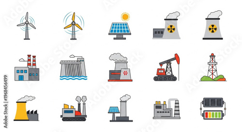 Diverse Energy Sources - Wind, Solar, Nuclear, and Fossil Fuels.