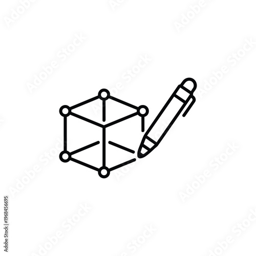 3D designer profession icon 3D modeler profession black and white vector illustration for creative industry and engineering design