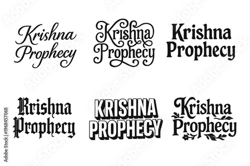 Krishna Prophecy Lettering. Krishna Prophecy. Set lettering. harmonious lettering variations of the same emblematic concept, each with different artistic