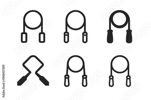 Diverse Fitness Logos. Fitness and workout trends (HIIT, yoga). Icon set. Set Logo of Fitness and workout trends (HIIT, yoga): jump rope. harmonious logo