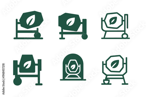 Climate Change Logos. Innovative solutions for climate change. Icon set. Set Logo of innovative solutions for climate change: carbon-neutral cement. harmonious