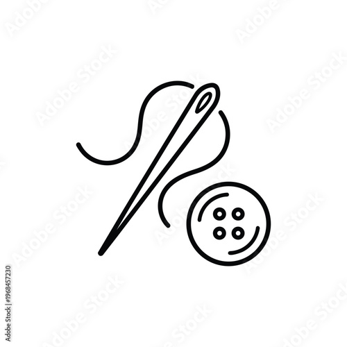 Sewing needle and button icon black and white vector illustration for tailor profession and sewing profession design