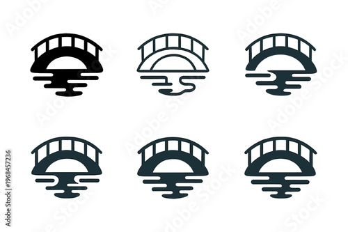 Park Architecture Icons. Architecture of public parks and green spaces. Icon set. Set Logo of architecture of public parks and green spaces: walking bridge