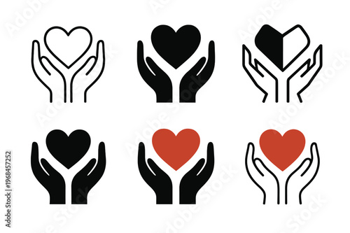 Self-Compassion Logo Set. Self-compassion and self-acceptance practices. Icon set. Set Logo of Self-compassion and self-acceptance practices: open hands