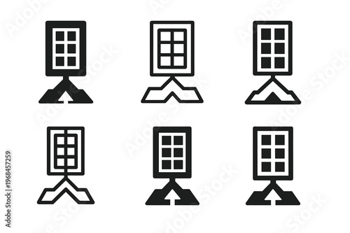 Structural Load Logos. Structural load diagram. Icon set. Set Logo of Structural load diagram: seismic base shear on shear wall. harmonious logo variations of