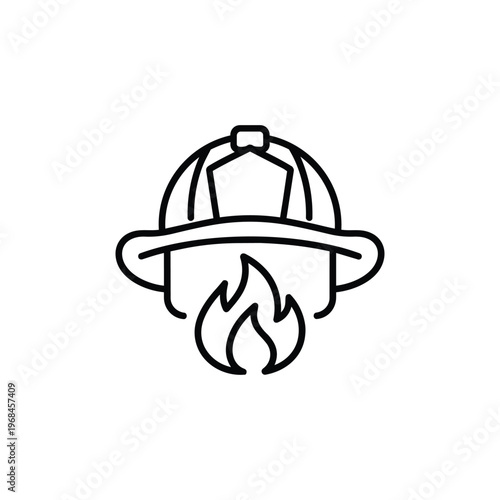Firefighter helmet icon with flame firefighter profession black and white firefighter vector illustration