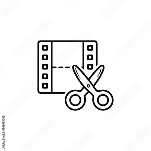 Video editor profession icon black and white vector film editing with scissors video editor profession symbol for creative jobs