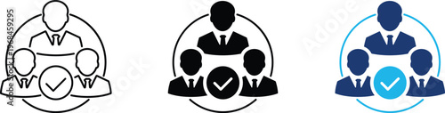 Candidate selection icon showing professional verified team for recruitment and human resources. Professional illustration for employee hiring, talent acquisition, and approved workforce.