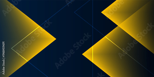 Abstract Dark Blue Background with Golden Geometric Shapes and Light Effects. Modern Trendy design in Vector Illustration