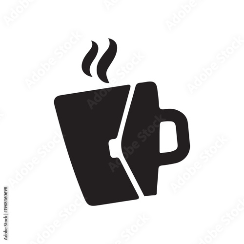 Black silhouette of a broken coffee cup