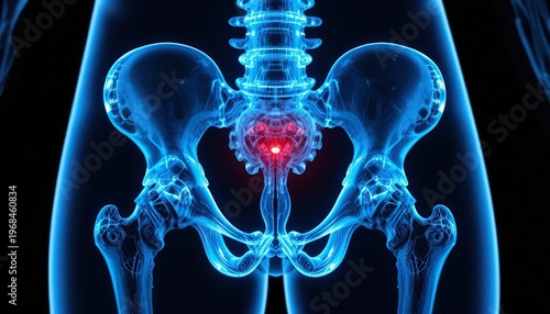 3D Medical Illustration of Human Pelvis Bone with Painful Inflammation or Injury Highlighted in Red, for Anatomy and Health Concepts