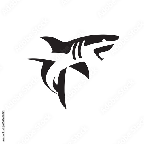Black shark logo on with sharp fins and teeth