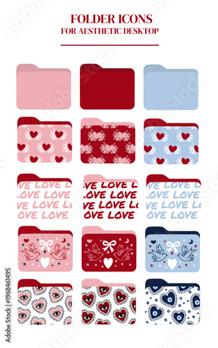 SACRED HEART AESTHETIC FOLDER ICONS – COLORFUL PINK, RED AND BLUE DESKTOP ORGANIZER PACK