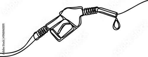 Line drawing of a gas pump nozzle with a single drop of fuel hanging from the end  fuel nozzle with hose
