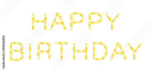 輪飾り（ペーパーチェーン）のHAPPY BIRTHDAY（2行・イエロー・ややゴールド調）ベクター素材 / Paper Chain Happy Birthday Two Lines Yellow Slight Gold Tone Vector