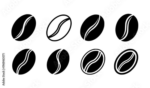 Flat Coffee Bean Icons – Minimal Coffee Seed Vector Illustration Set