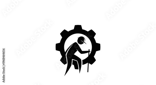 Black silhouette of a man working.