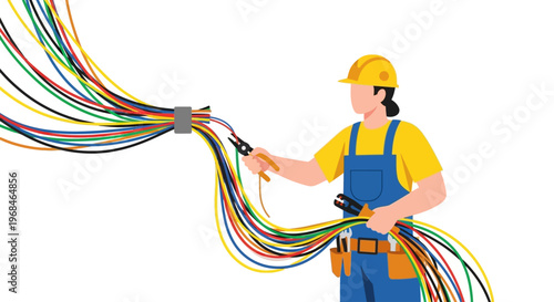 Electrician holding colorful wires and tools.