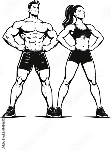 illustration of a bodybuilder man and woman 