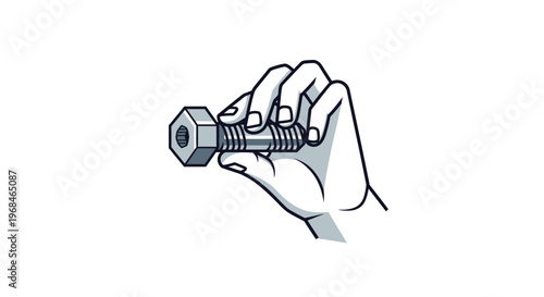 Hand holding a large metal bolt.