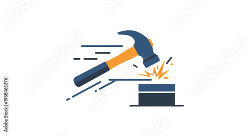 Hammer striking an anvil strongly.