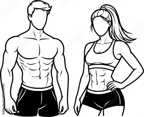 man and woman bodybuilding muscle vector design 