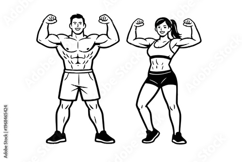 vector illustration of a woman and man bodybuilding 