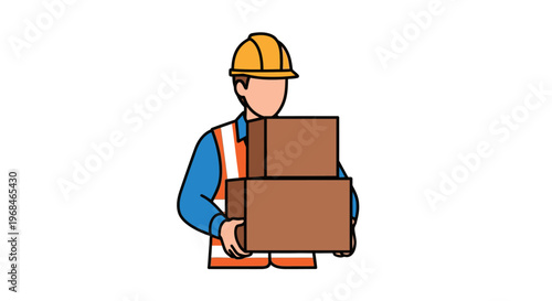 Construction worker holding cardboard boxes.