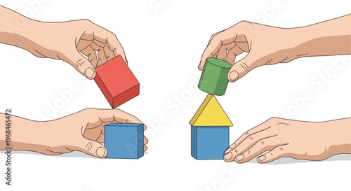Hands Building with Colorful Blocks.