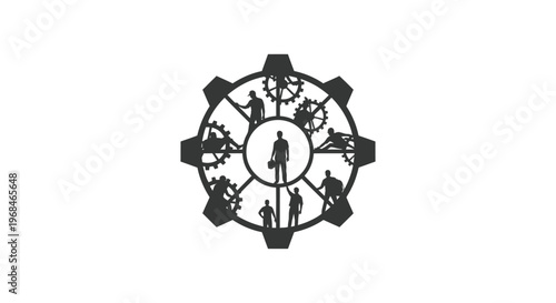 Black silhouette gear with people.