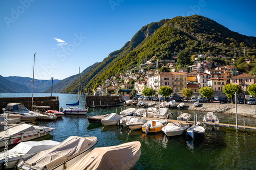 Принти на полотні View of the landscape of Lake Como and the village of Argegno.