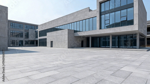 Modern Concrete Building Complex with Glass Facades