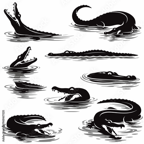 "Crocodile Alligator Silhouette Vector Set"