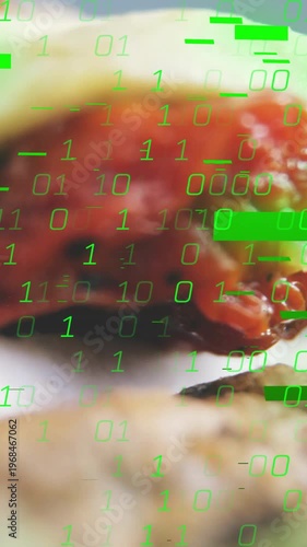 Vertical video: Pass zooming strawberry and cream on biscuit, binary overlay masking for foodtech