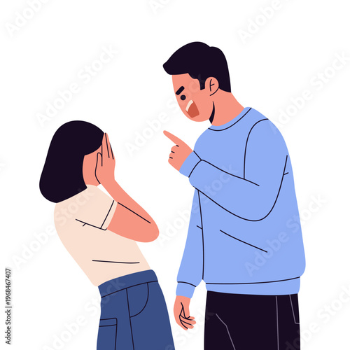 illustration shows a couple in the middle of a heated conversation, with gestures indicating frustration or disagreement. ideal for illustrating relationship struggles, communication breakdowns,