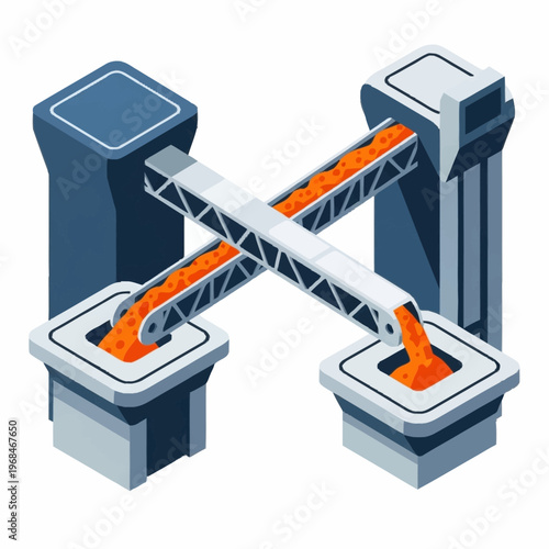 Industrial molten metal processing plant with conveyor belts.
